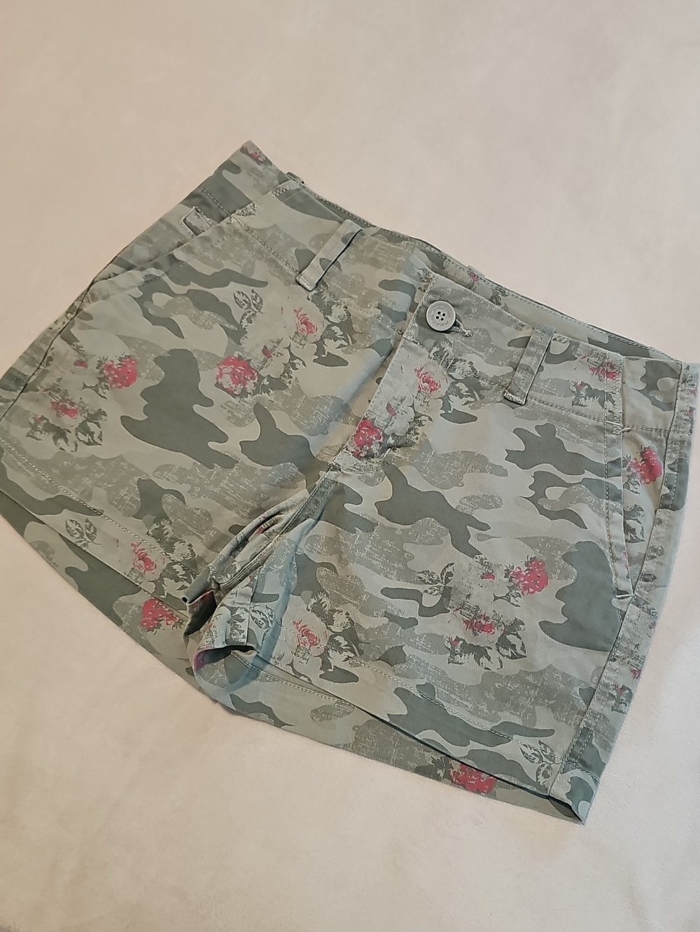 Maurices Green Camo & Pink Floral Chino Shorts